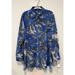Calessa Women's NWT Xl Blouse Button Up Long Sleeve Blue Collar